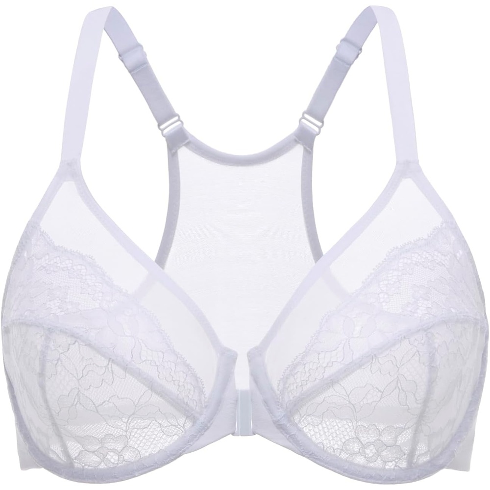 image:imageDELIMIRA Womens Front Closure Lace Racerback Plus Size Full Coverage Underwire Unlined BraWhite