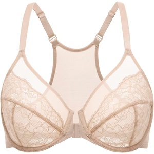 image:imageDELIMIRA Womens Front Closure Lace Racerback Plus Size Full Coverage Underwire Unlined BraBeige