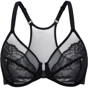 image:imageDELIMIRA Womens Front Closure Lace Racerback Plus Size Full Coverage Underwire Unlined BraBlack