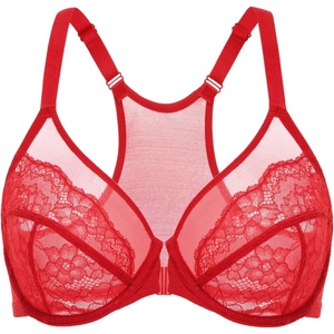 image:imageDELIMIRA Womens Front Closure Lace Racerback Plus Size Full Coverage Underwire Unlined BraLipstick Red