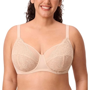 image:imageDELIMIRA Womens Lace Full Coverage Bra Plus Size Underwire Unlined Sheer Mesh Sexy No Padding BrasBeige