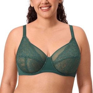 image:imageDELIMIRA Womens Lace Full Coverage Bra Plus Size Underwire Unlined Sheer Mesh Sexy No Padding BrasMidnight Emerald