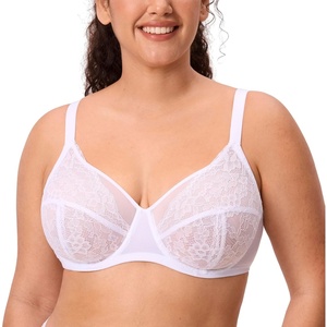 image:imageDELIMIRA Womens Lace Full Coverage Bra Plus Size Underwire Unlined Sheer Mesh Sexy No Padding BrasWhite